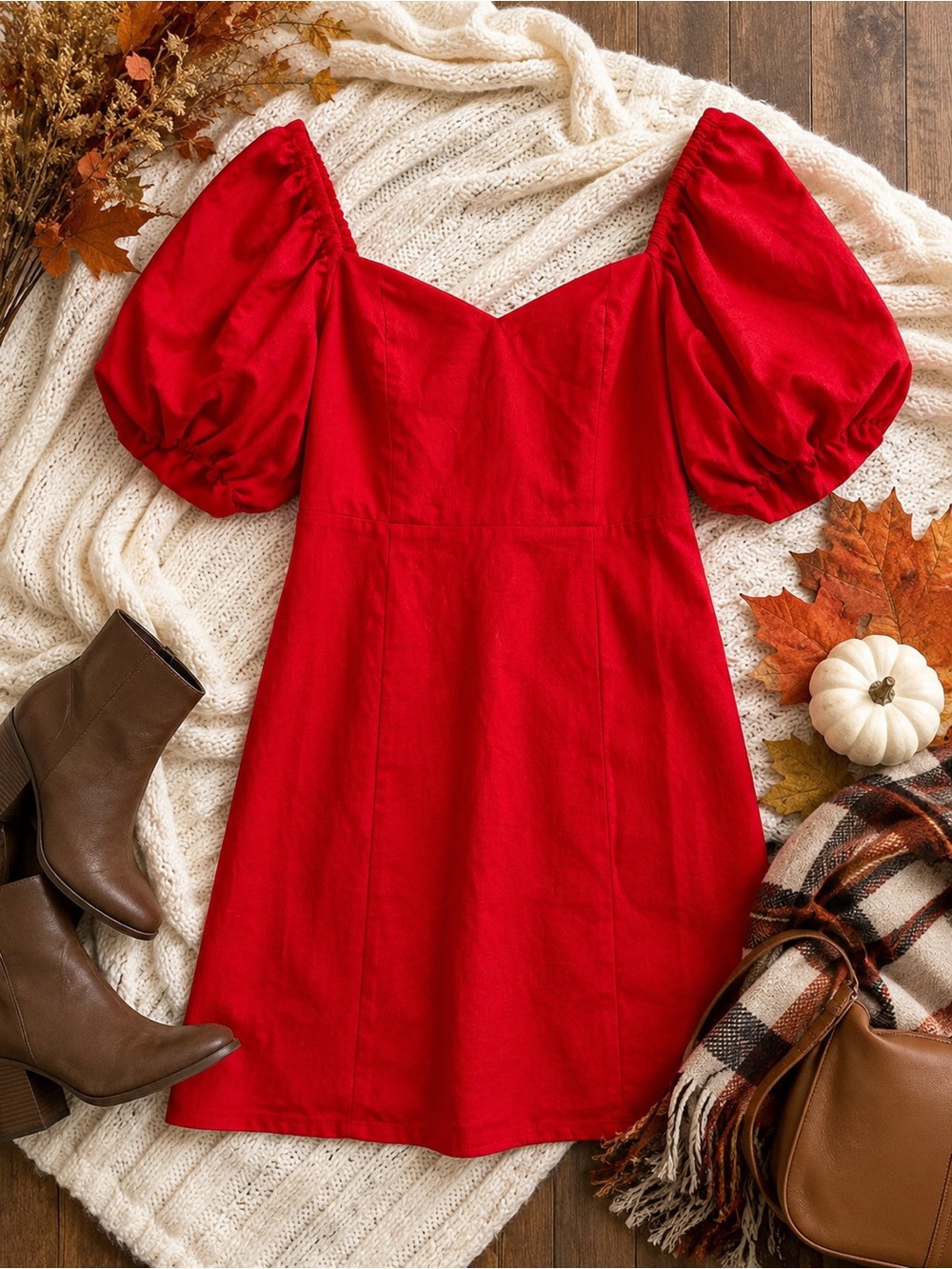 Francesca’s Mi Ami Red Puff Sleeve Tie Back Mini Dress Small